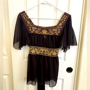 Elegant brown and Gold Women's Top. Semi see through